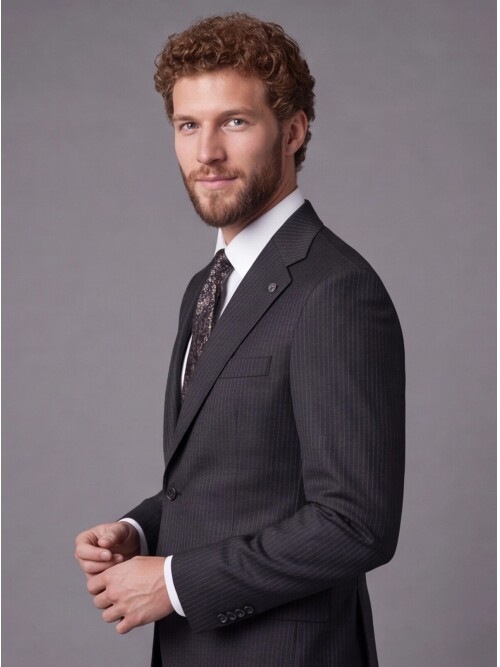 Black Striped Slim Fit Mono Collar 2-Button Suit