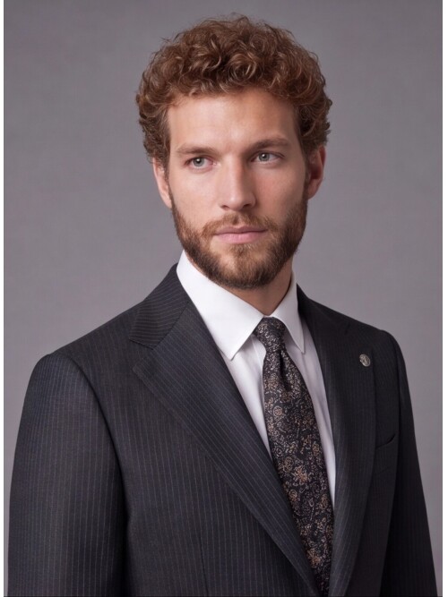 Black Striped Slim Fit Mono Collar 2-Button Suit