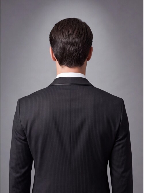 Black Pinstripe Slim Fit Shawl Lapel One Button Tuxedo
