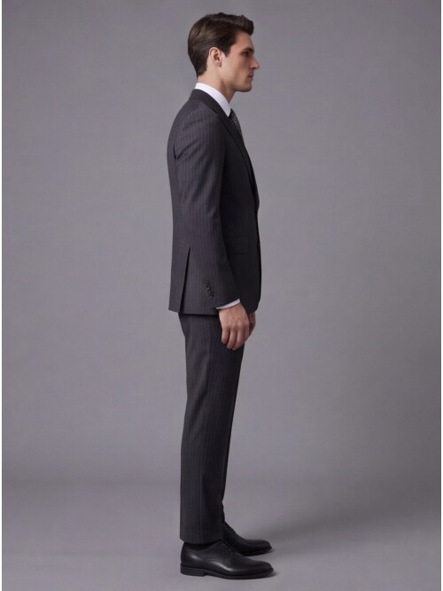 Black Pinstripe Wool Notch Lapel Regular Fit Suit