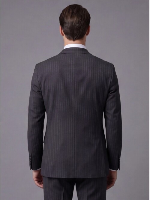 Black Pinstripe Wool Notch Lapel Regular Fit Suit