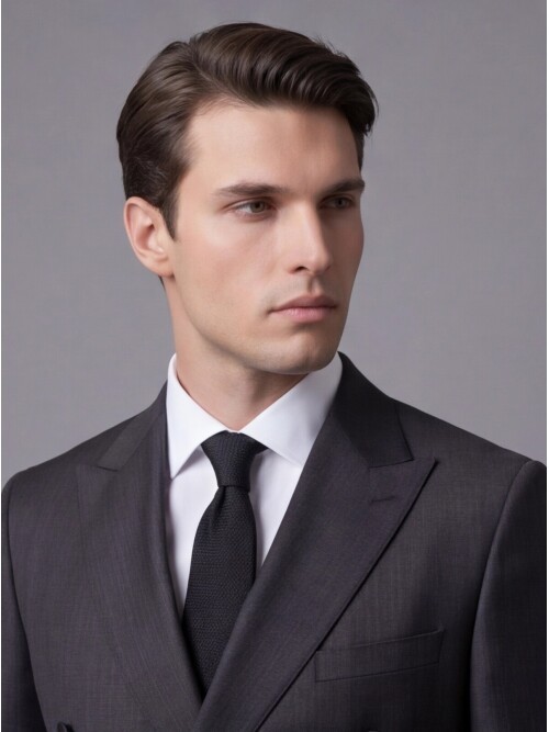 Black Striped Wool Peak Lapel Double-Breasted Regular Fit 6-Button Suit