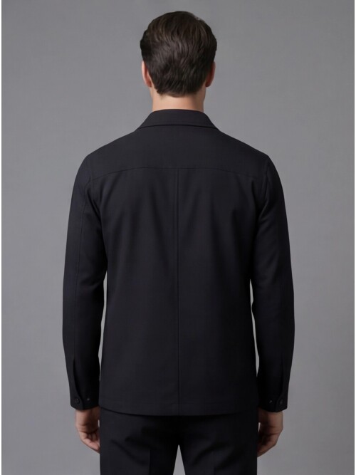 Black Comfort Fit Shirt Collar Safari Pocket Sporty Suit