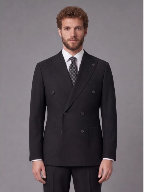Black Comfort Fit Double-Breasted Suit