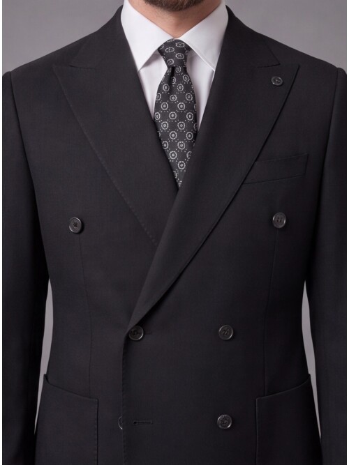 Black Comfort Fit Double-Breasted Suit