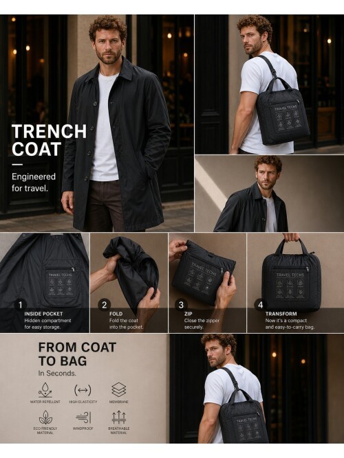 Siyah Gömlek Yaka Beş Düğmeli Comfort Fit Tam Astarlı Yağmurluk