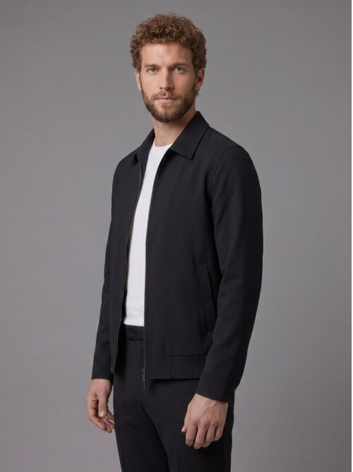 Siyah Gömlek Yaka Fermuarlı Comfort Fit Spor Takım Elbise