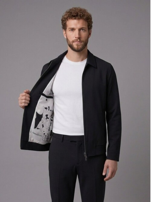 Siyah Gömlek Yaka Fermuarlı Comfort Fit Spor Takım Elbise