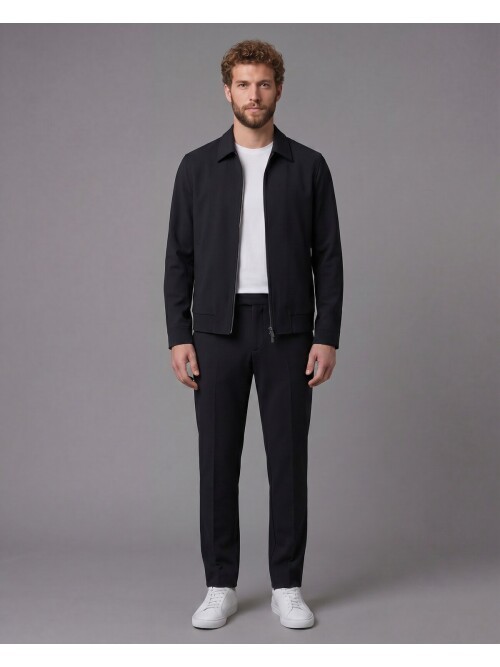 Siyah Gömlek Yaka Fermuarlı Comfort Fit Spor Takım Elbise