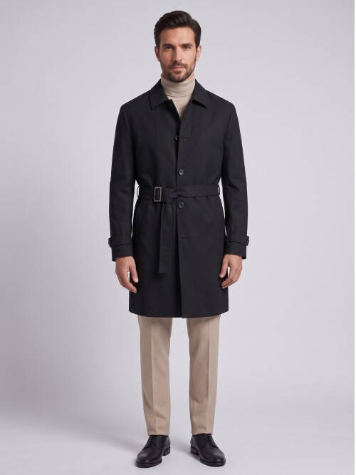 Black Shirt Collar Oversize Trench Coat