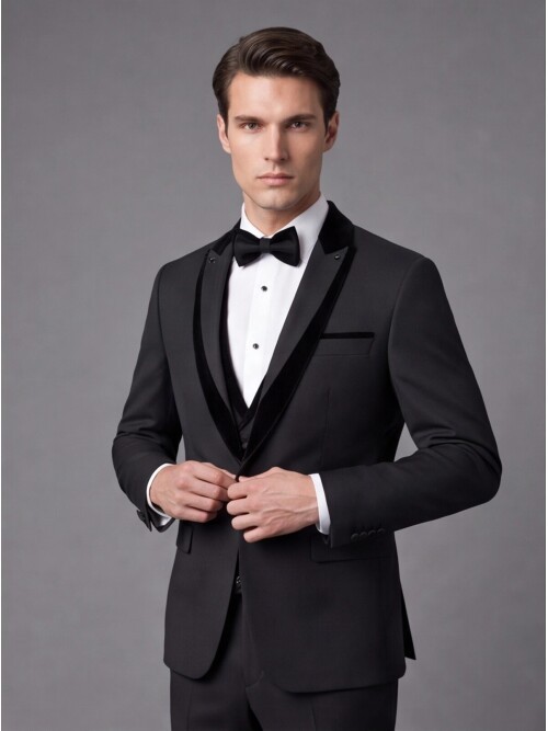 Black Velvet Detachable Shawl Lapel Slim Fit Tuxedo