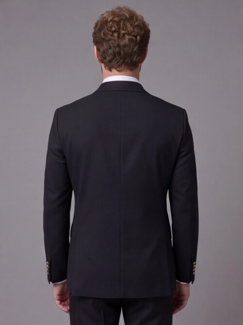 Siyah Kruvaze Sivri Yaka Slim Fit 6 Düğmeli Takım Elbise