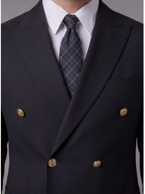 Siyah Kruvaze Sivri Yaka Slim Fit 6 Düğmeli Takım Elbise