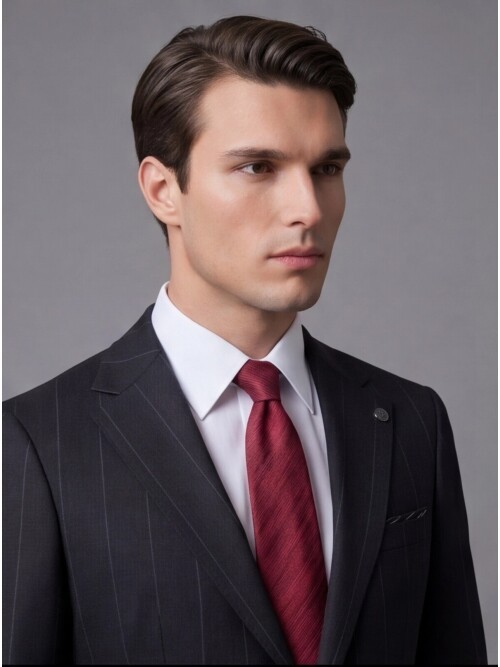 Siyah Mono Yaka Çift Düğmeli Takım Elbise