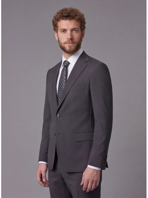 Siyah Mono Yaka Comfort Fit 2 Düğmeli Takım Elbise