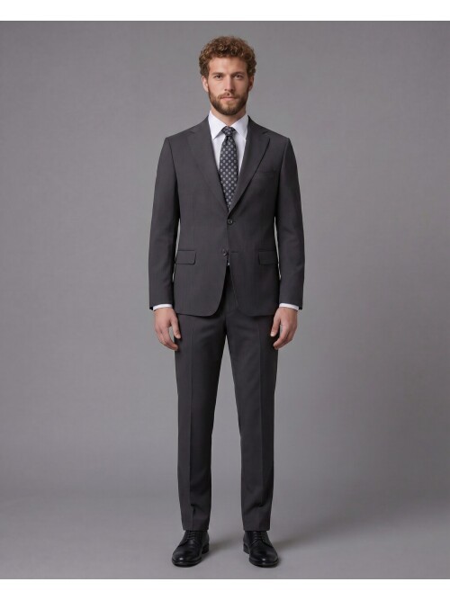 Siyah Mono Yaka Comfort Fit 2 Düğmeli Takım Elbise