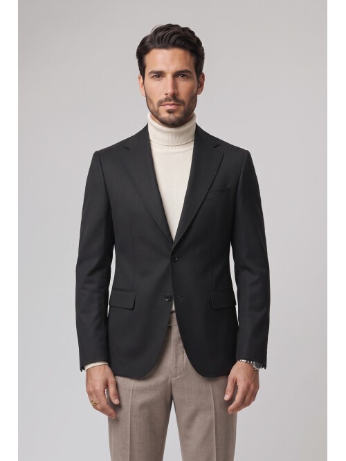 Black Peak Lapel Comfort Fit Jacket
