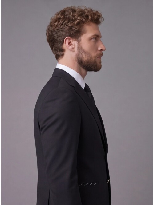 Siyah Mono Yaka Slim Fit 2 Düğmeli Takım Elbise