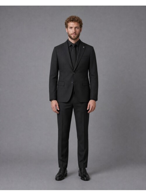 Black Notch Lapel Slim Fit Suit