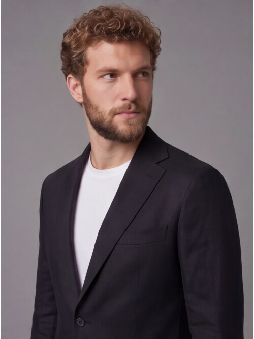 Siyah Mono Yaka Slim Fit Torba Cep 2 Düğme Takım Elbise