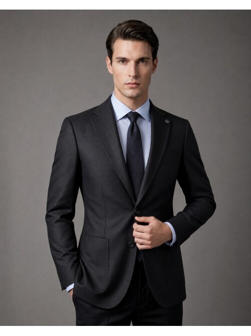 Siyah Mono Yaka Slim Fit Torba Cep Ceket