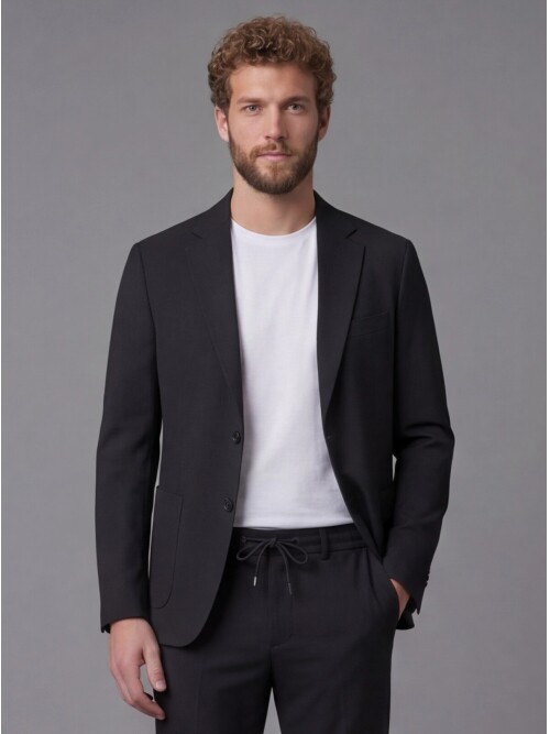 Black Notch Lapel Comfort Fit Suit with Patch Pockets