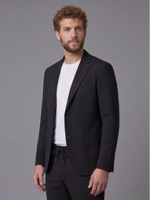 Black Notch Lapel Comfort Fit Suit with Patch Pockets
