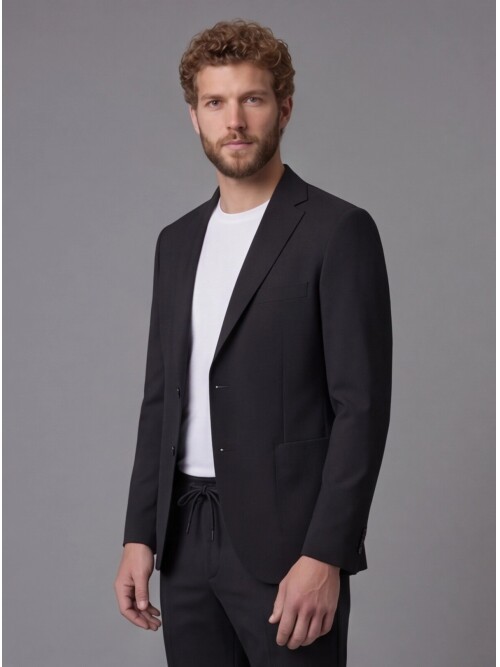 Black Notch Lapel Comfort Fit Suit with Patch Pockets