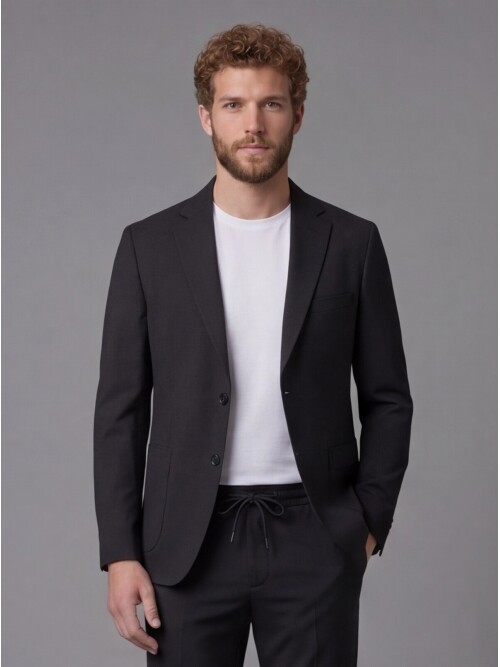Black Notch Lapel Comfort Fit Suit with Patch Pockets