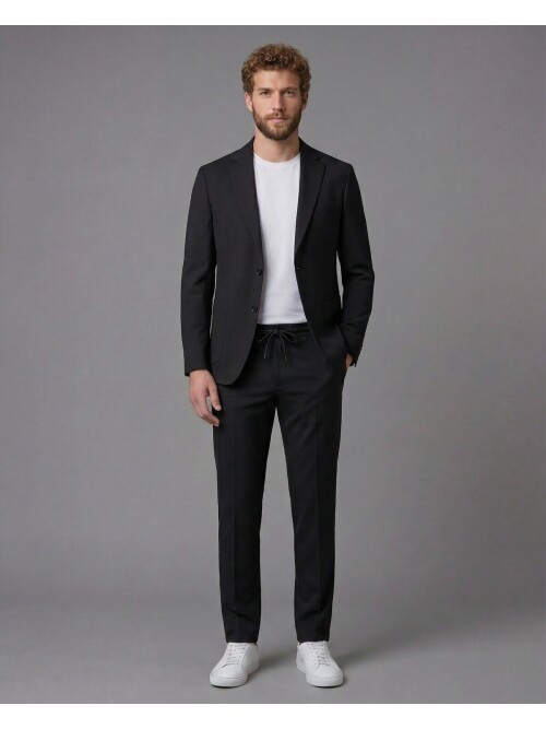 Black Notch Lapel Comfort Fit Suit with Patch Pockets