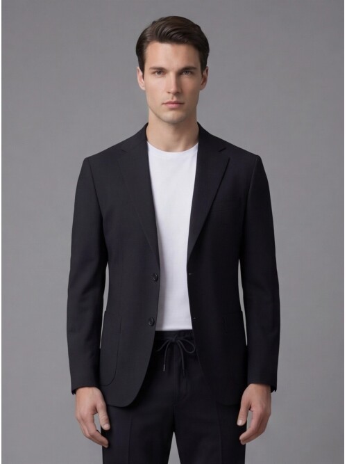 Black Notch Lapel Suit with Patch Pockets