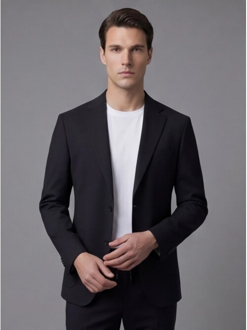 Black Notch Lapel Suit with Patch Pockets