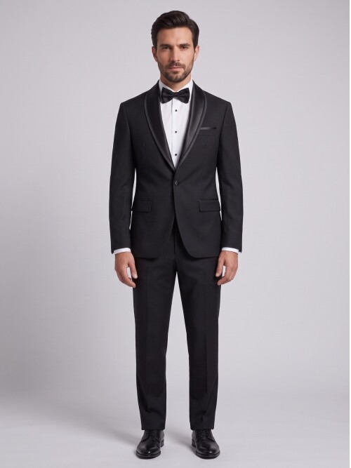 Siyah Şal Yaka Slim Fit Damatlık