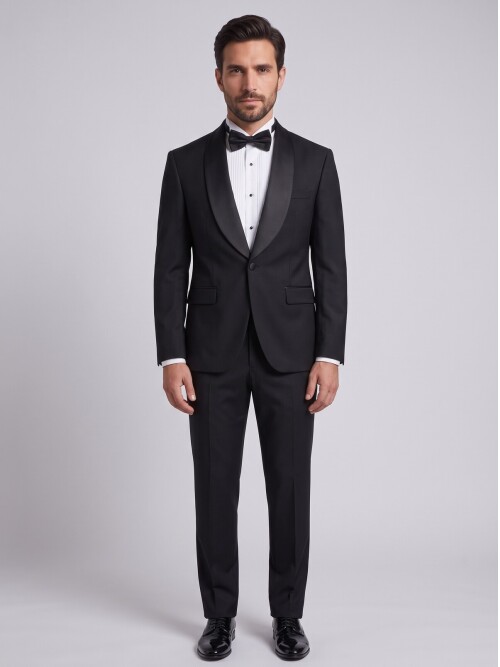 Siyah Şal Yaka Slim Fit Damatlık