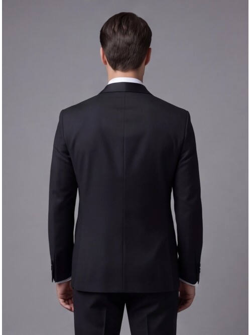 Siyah Şal Yaka Slim Fit Tek Düğmeli Damatlık Takım Elbise