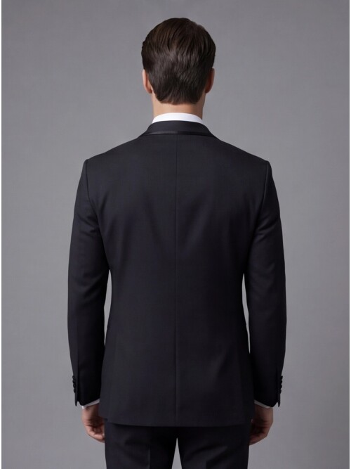 Siyah Şal Yaka Yelekli Damatlık