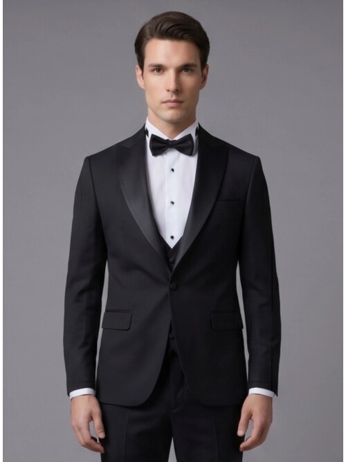 Black Peak Lapel Single Button Slim Fit 3-Piece Wedding Suit