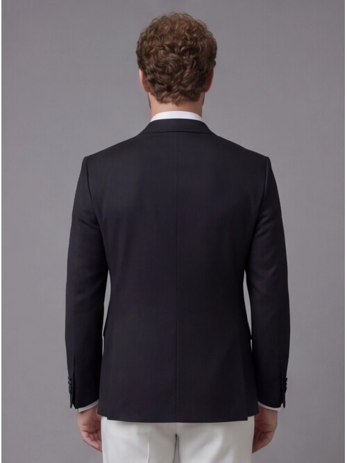 Black Peak Lapel Comfort Fit Single Button Tuxedo Jacket & White Trousers Suit Combination