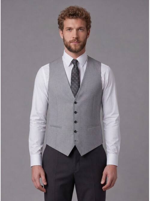 Siyah Sivri Yaka Çift Düğmeli Slim Fit Yelekli Takım Elbise