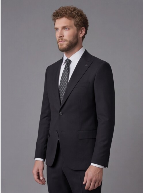 Black Peak Lapel Comfort Fit Mens Suit