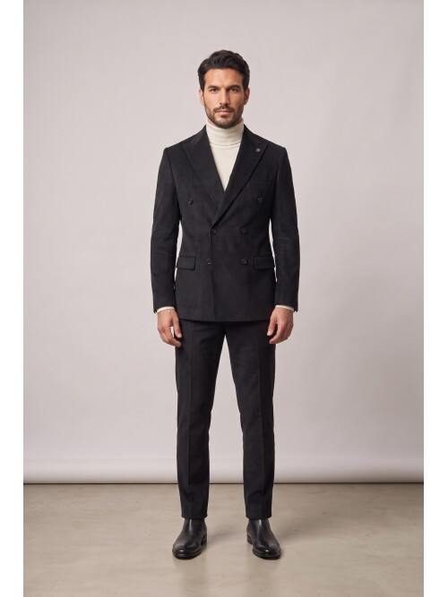 Black Peak Lapel Velvet Double Breasted Suit