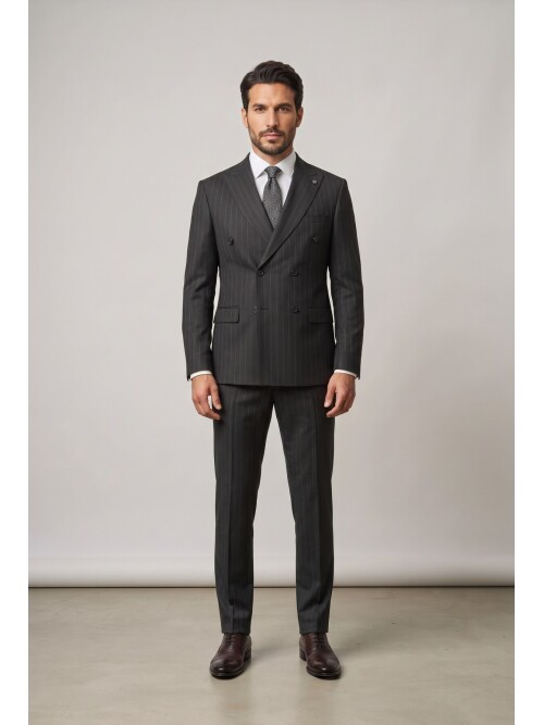 Black Peak Lapel Double Breasted 6 Button Comfort Fit Suit