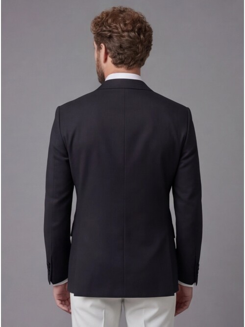 Black Peak Lapel Double-Breasted Blazer & White Trousers Combination Suit