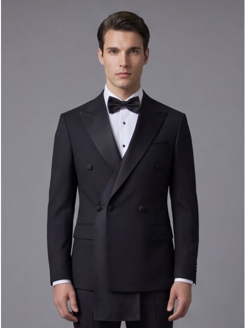 Black Pointed Collar Double-Breasted Groom Suit