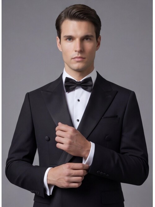 Black Pointed Collar Double-Breasted Groom Suit