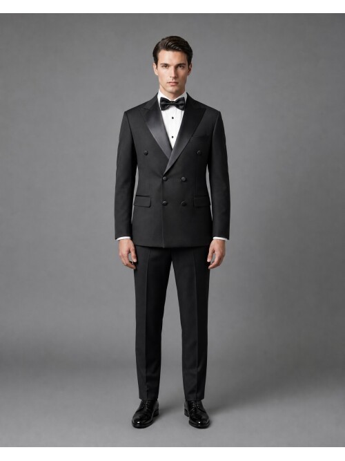 Siyah Sivri Yaka Kruvaze Slim Fit Damatlık