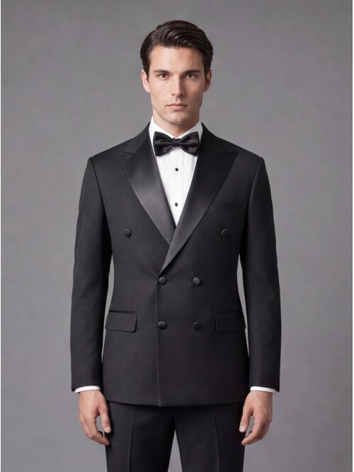 Black Peak Lapel Double-Breasted Slim Fit Tuxedo
