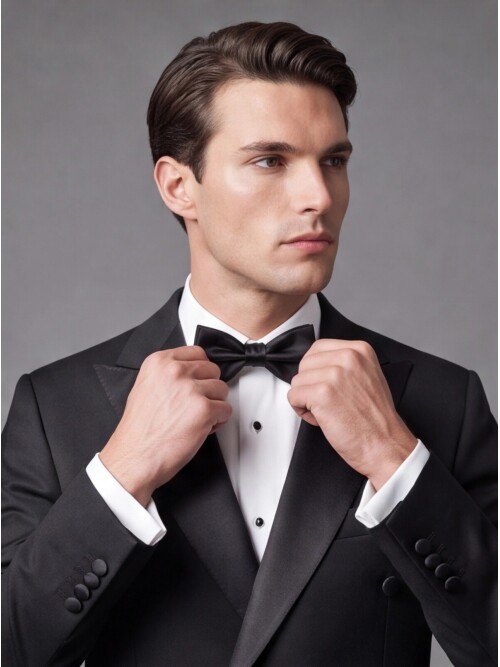 Black Peak Lapel Double-Breasted Slim Fit Tuxedo