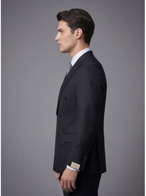 Black Peak Lapel Double-Breasted Suit
