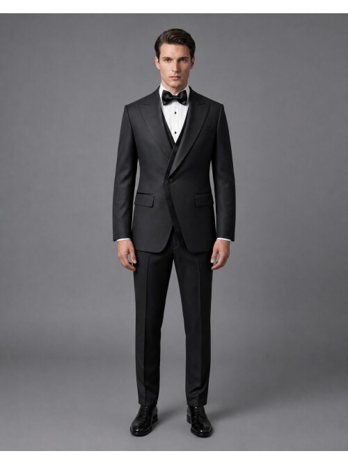 Siyah Sivri Yaka Slim Fit Damatlık